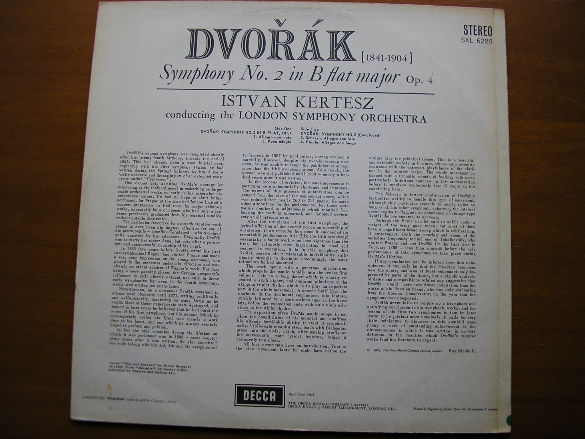 SXL 6289  DVORAK: SYMPHONY No. 2      KERTESZ / LONDON SYMPHONY    ED2