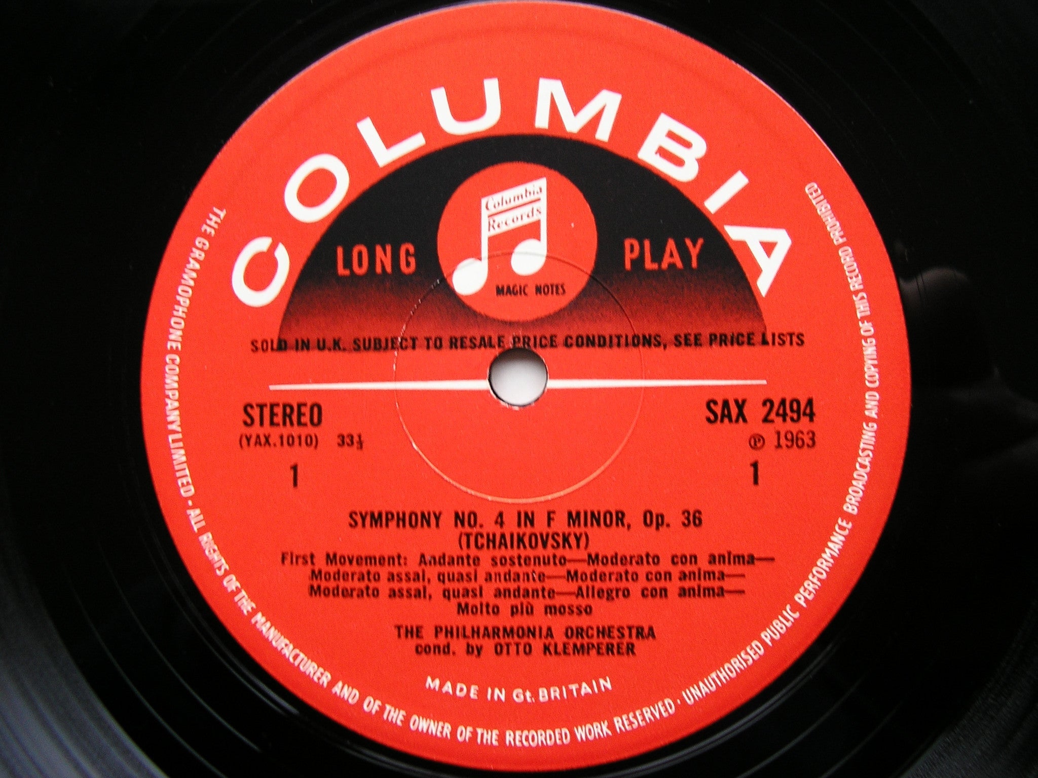 TCHAIKOVSKY: SYMPHONY No. 4  KLEMPERER / PHILHARMONIA ORCHESTRA  SAX 2494