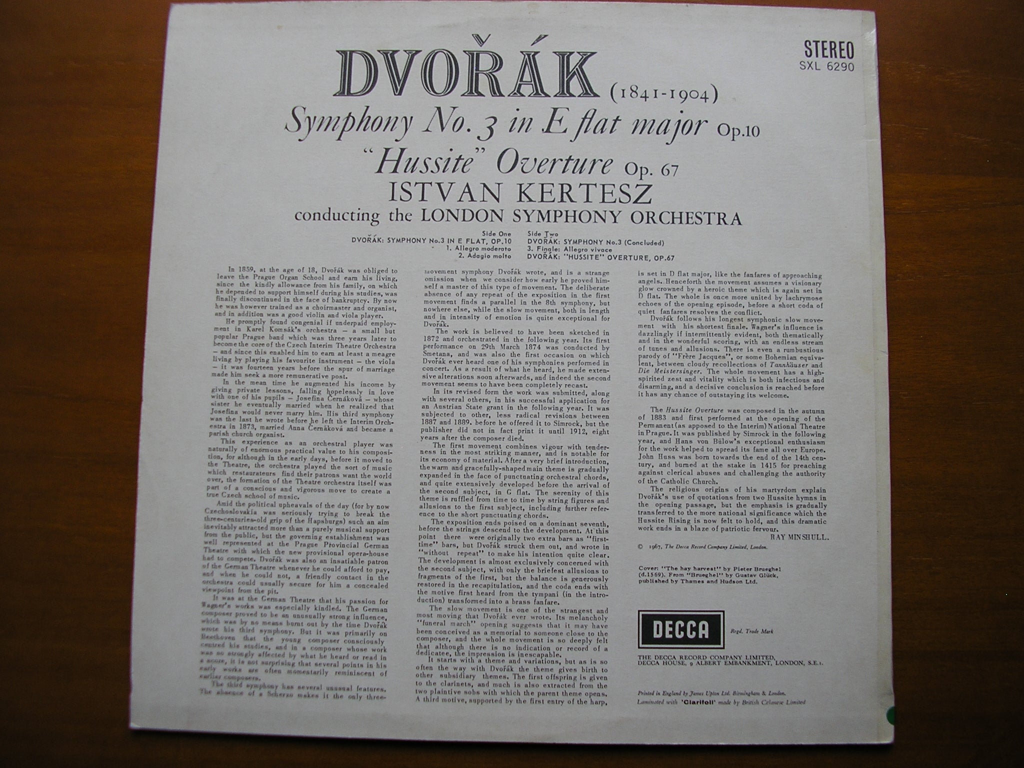 SXL 6290  DVORAK: SYMPHONY No. 3 / HUSSITE OVERTURE      KERTESZ / LONDON SYMPHONY    ED2