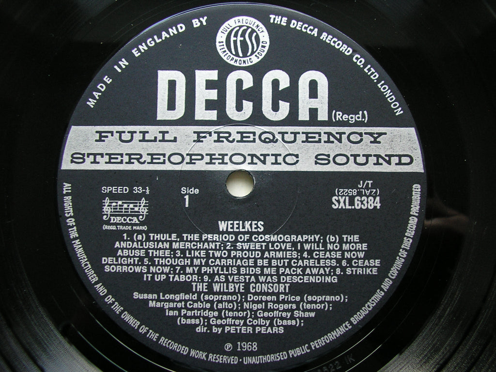 SXL 6384 WEELKES: MADRIGALS      THE WILBYE CONSORT / PEARS      ED3