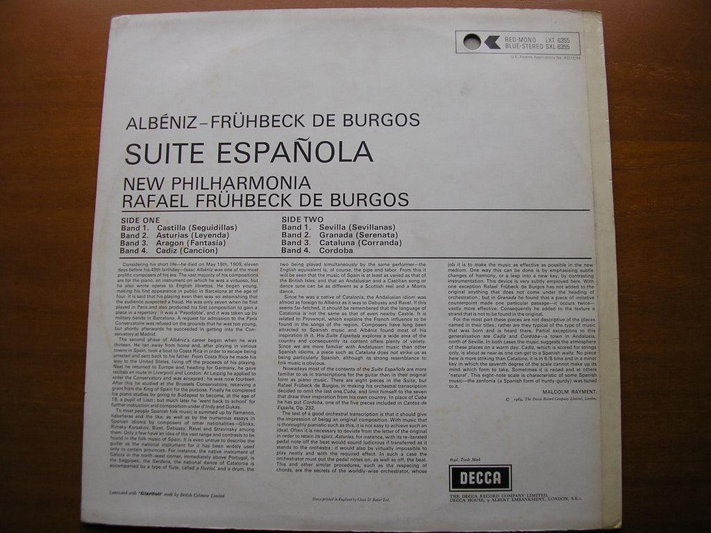 ALBENIZ: SUITE ESPANOLA        DE BURGOS / NEW PHILHARMONIA       SXL 6355