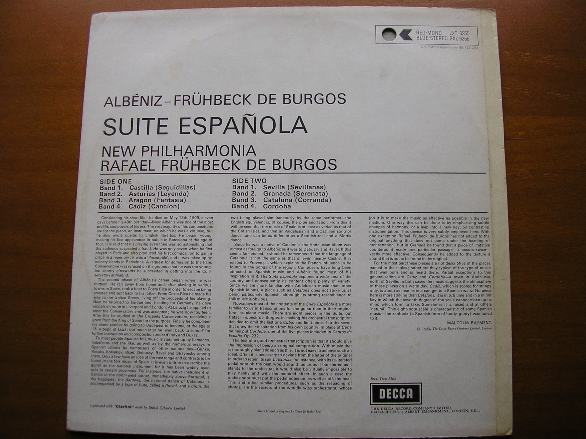 ALBENIZ: SUITE ESPANOLA        DE BURGOS / NEW PHILHARMONIA       SXL 6355