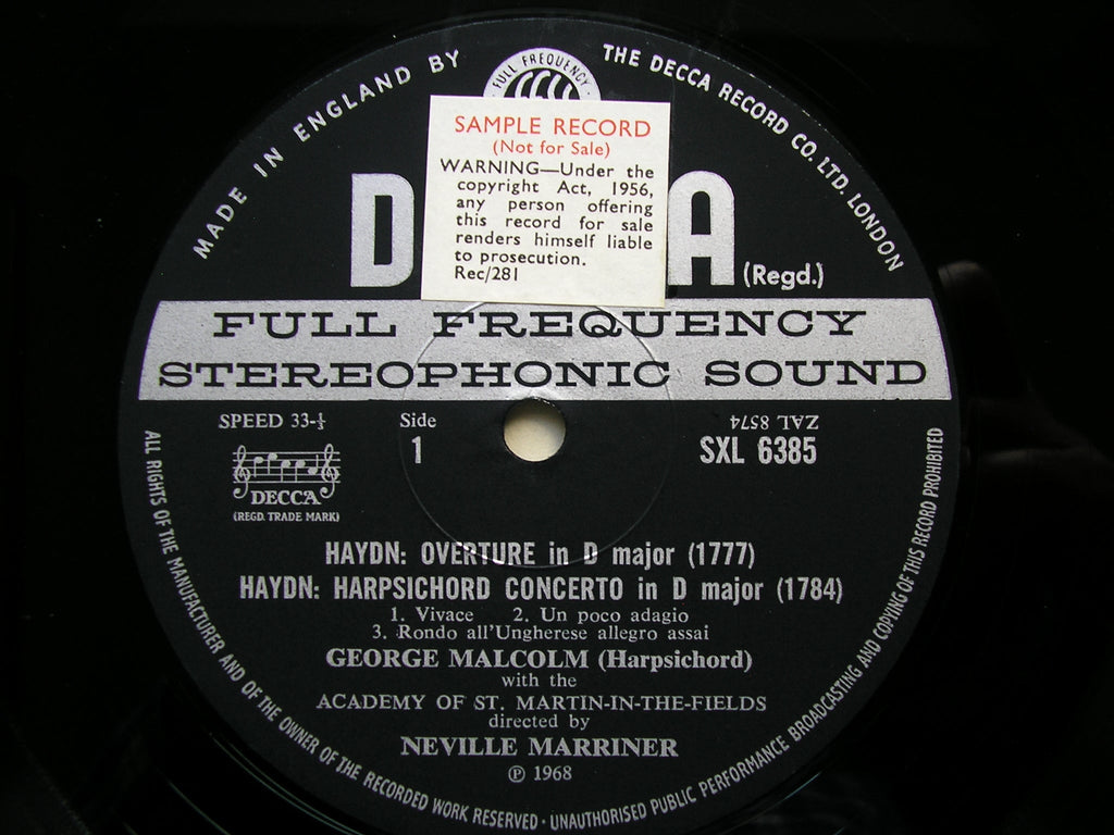 SXL 6385 HAYDN & JC BACH: HARPSICHORD CONCERTOS / OVERTURE in D    MALCOLM / ASMIF / MARRINER     ED3