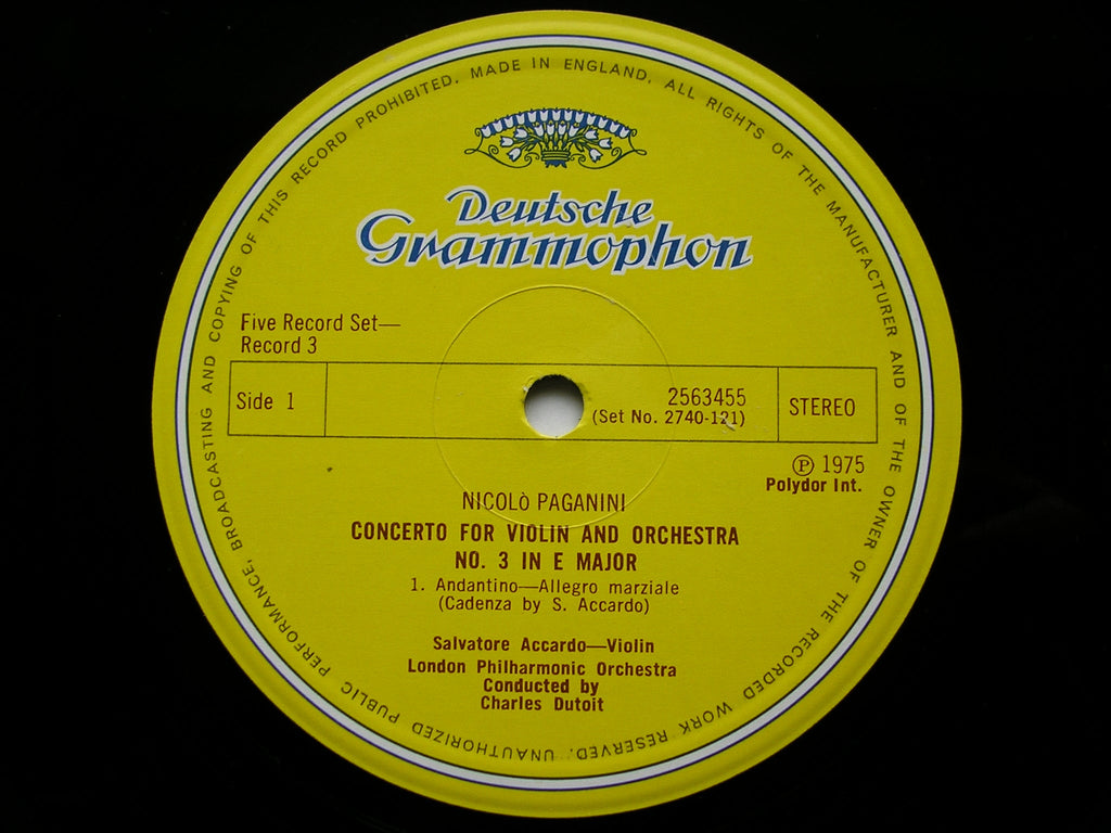 PAGANINI: VIOLIN CONCERTOS      ACCARDO / LONDON PHILHARMONIC / DUTOIT     5LP     2740 121