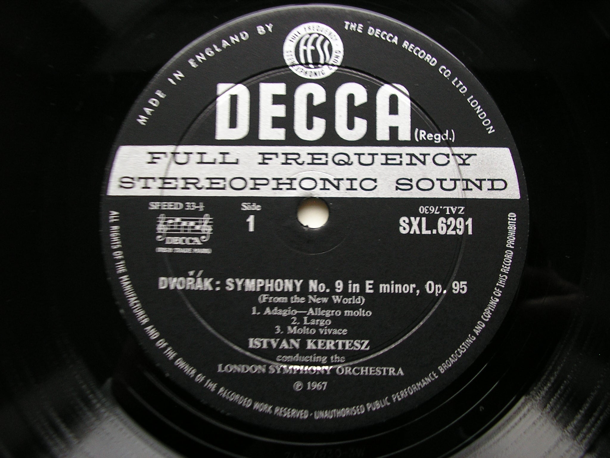 SXL 6291  DVORAK: SYMPHONY No. 9  From the New World  / OVERTURE Othello       KERTESZ / LONDON SYMPHONY     ED2