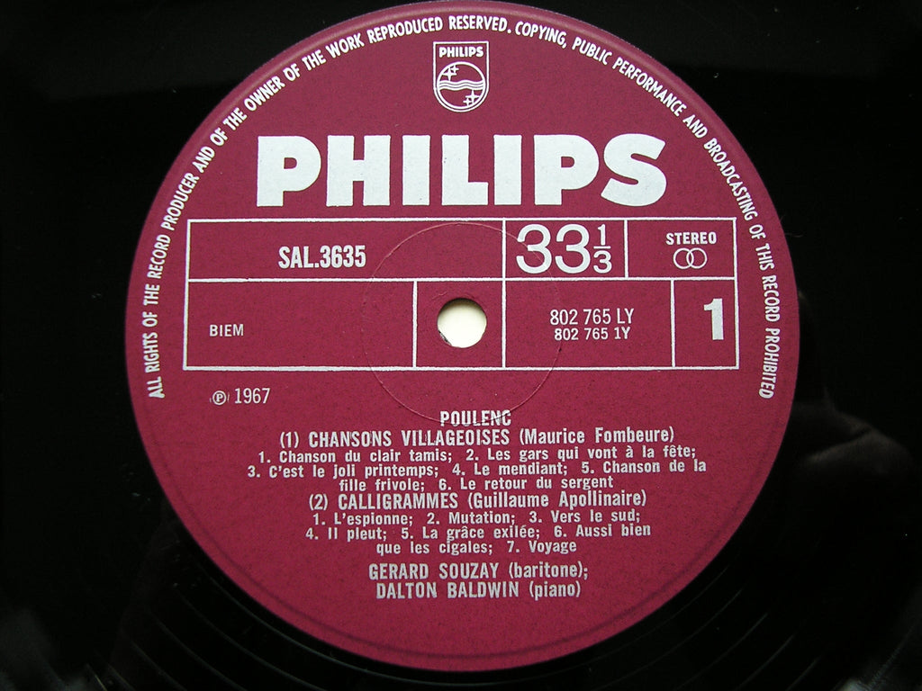 POULENC: FOUR SONG CYCLES    GERARD SOUZAY / DALTON BALDWIN     SAL 3635
