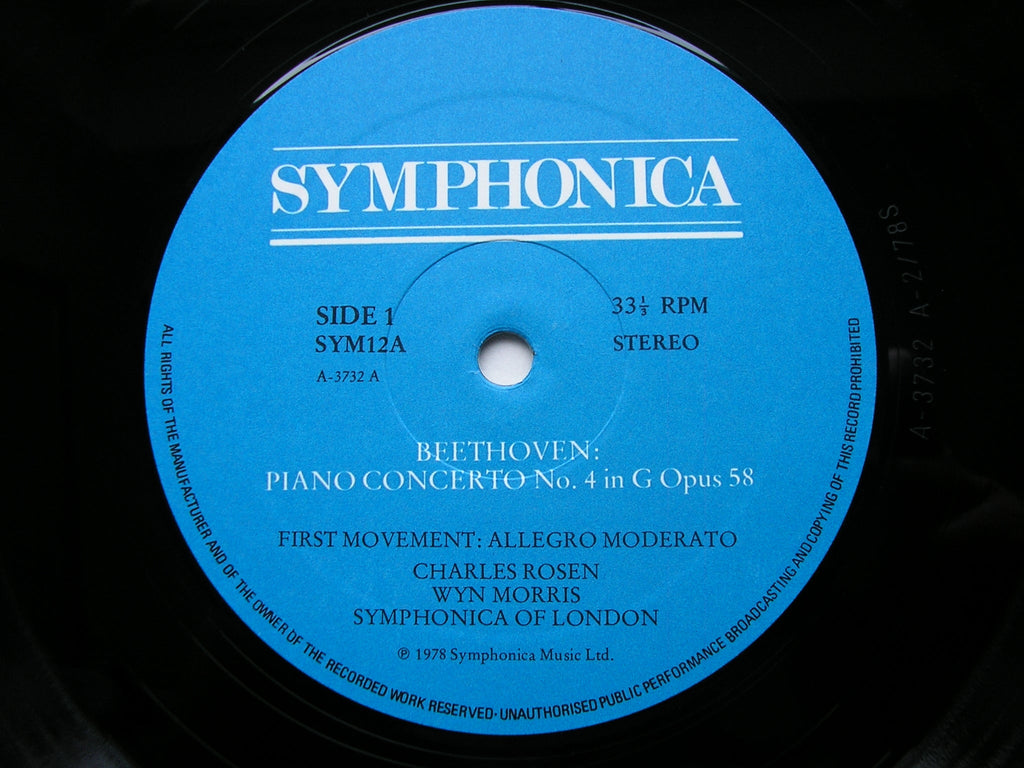BEETHOVEN: PIANO CONCERTO No. 4      ROSEN / SYMPHONICA OF LONDON / MORRIS    SYM 12