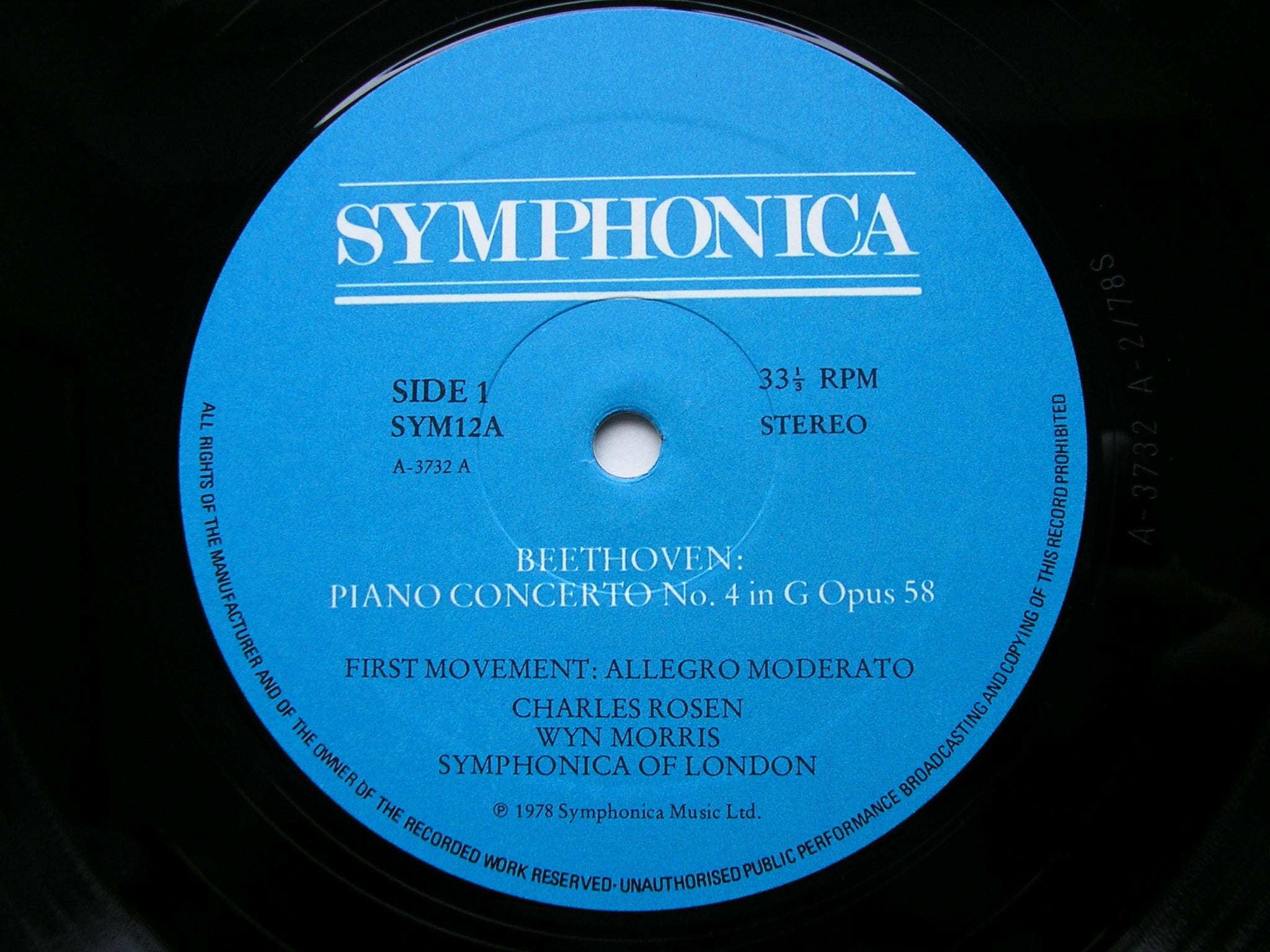 BEETHOVEN: PIANO CONCERTO No. 4      ROSEN / SYMPHONICA OF LONDON / MORRIS    SYM 12