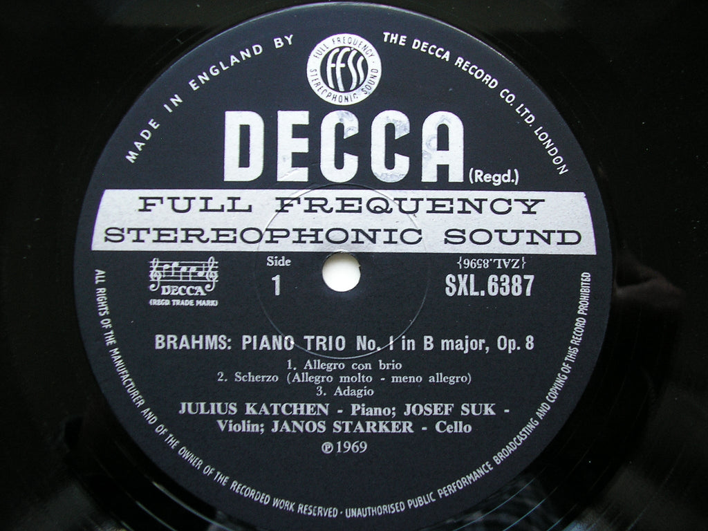 SXL 6387 BRAHMS: PIANO TRIOS Nos. 1 & 3    KATCHEN / SUK / STARKER     ED3