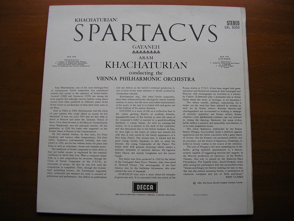 SXL 6000  KHACHATURIAN: SPARTACUS / GAYANEH    KHACHATURIAN / VIENNA PHILHARMONIC      ED4