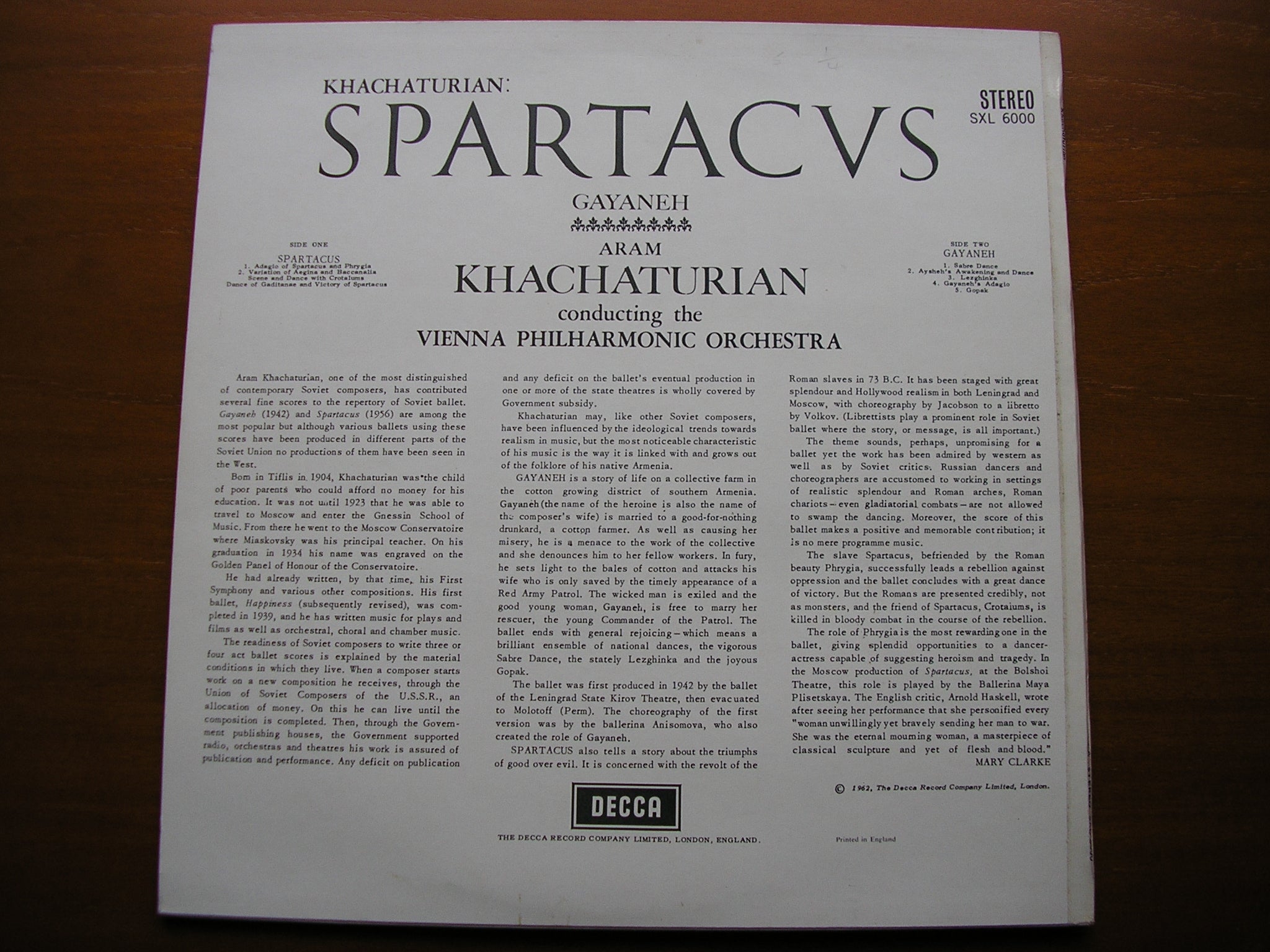 SXL 6000  KHACHATURIAN: SPARTACUS / GAYANEH    KHACHATURIAN / VIENNA PHILHARMONIC      ED4