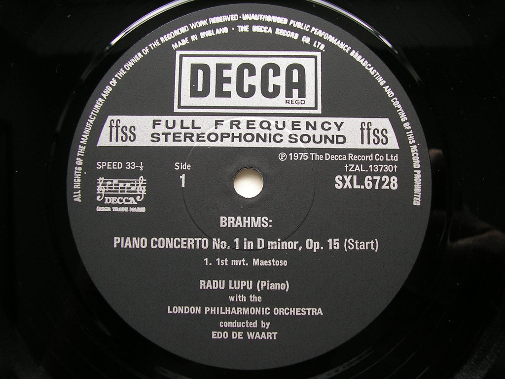 BRAHMS: PIANO CONCERTO No. 1     LUPU / LONDON PHILHARMONIC / DE WAART     SXL 6728