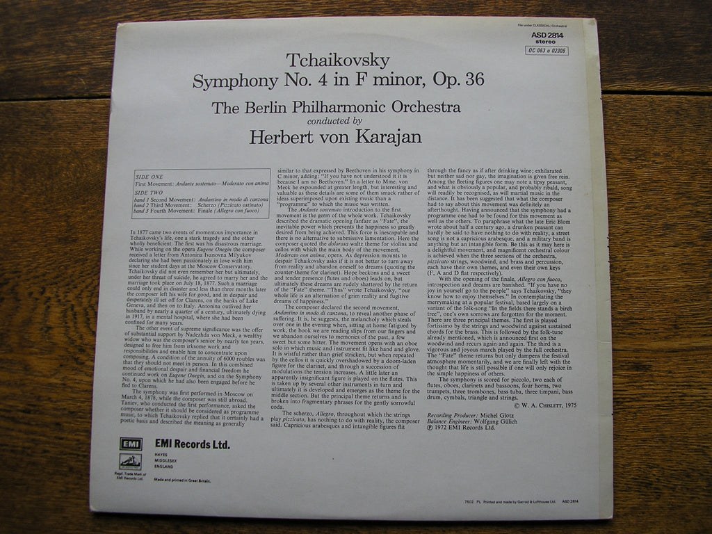 TCHAIKOVSKY: SYMPHONY No. 4  KARAJAN / BERLIN PHILHARMONIC  ASD 2814