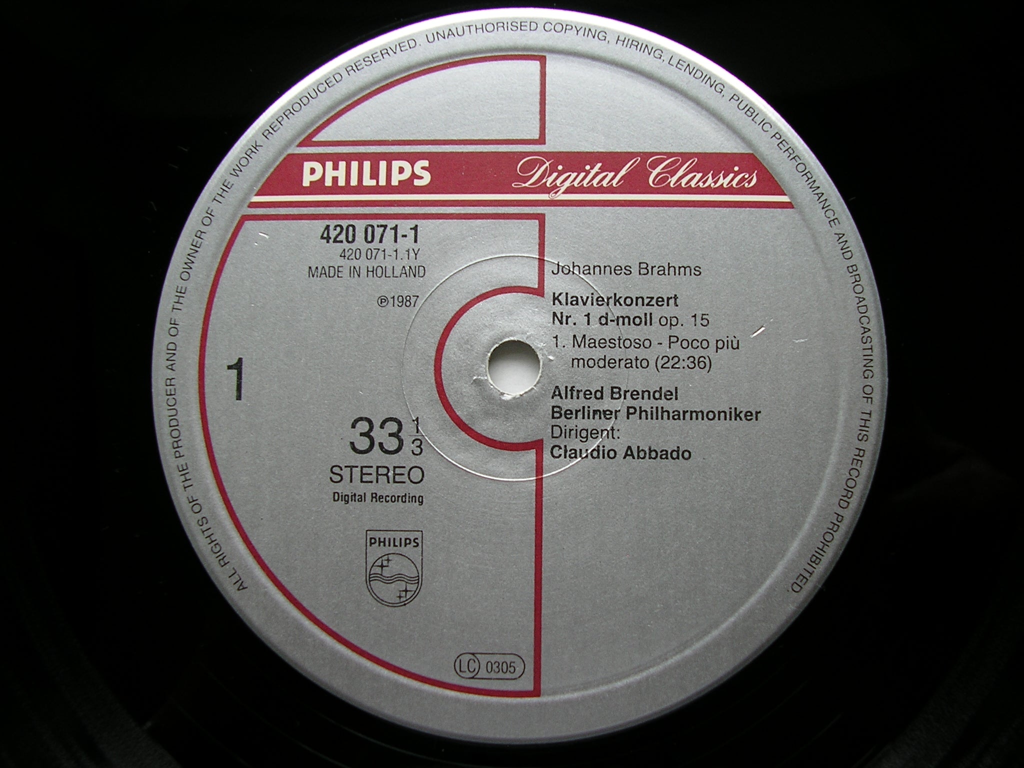 BRAHMS: PIANO CONCERTONo. 1      BRENDEL / BERLIN PHILHARMONIC / ABBADO      420 071
