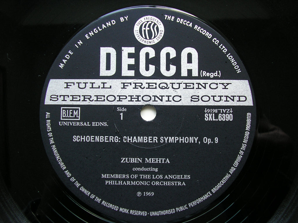 SXL 6390 SCHOENBERG: CHAMBER SYMPHONY Op. 9 / VARIATIONS Op. 31       MEHTA / LOS ANGELES PHILHARMONIC       ED3