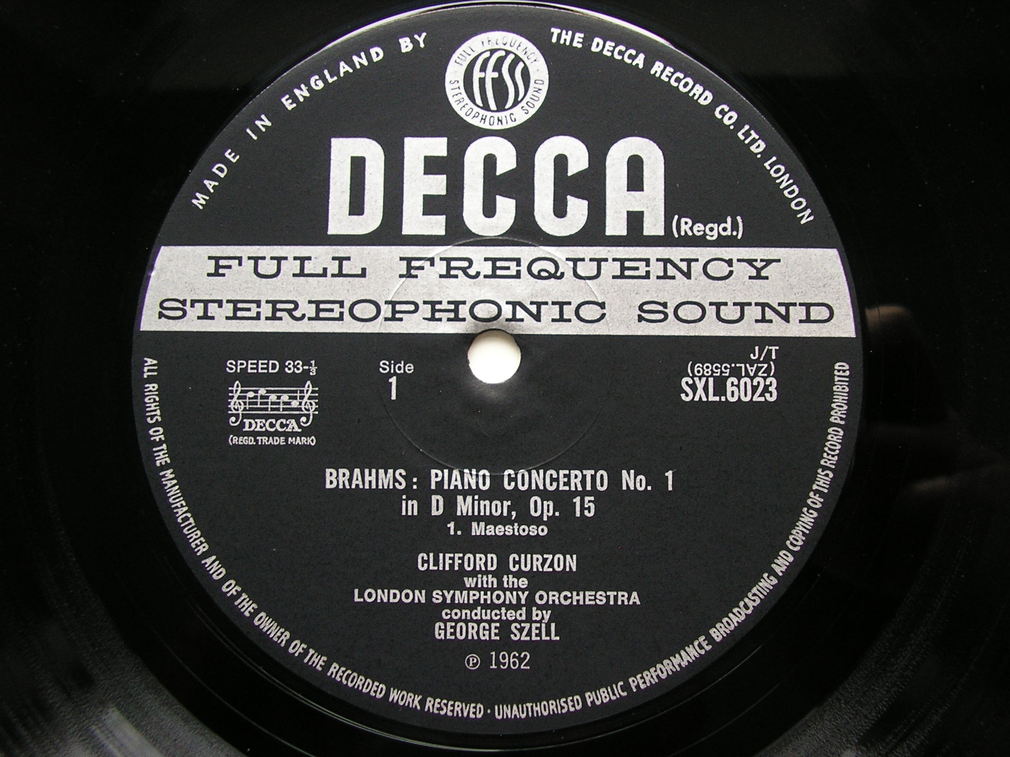 BRAHMS: PIANO CONCERTO No. 1        CURZON / LONDON SYMPHONY / SZELL     SXL 6023