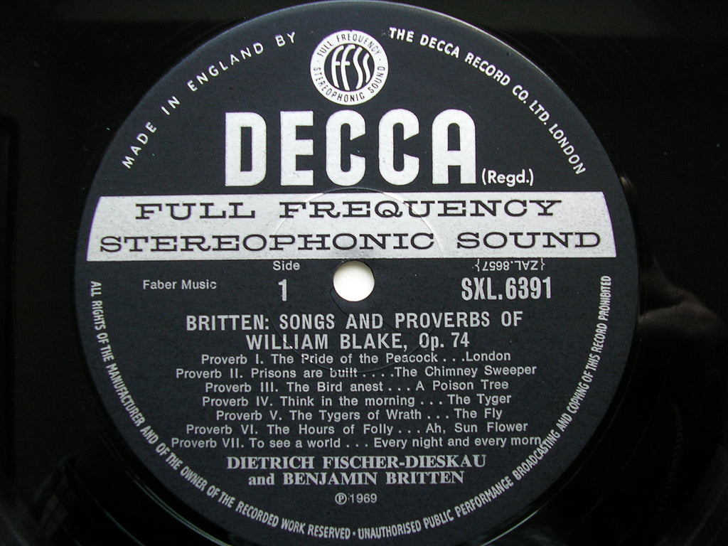 SXL 6391 BRITTEN: SONGS ON TEXTS BY WILLIAM BLAKE & JOHN DONNE     FISCHER-DIESKAU / PEARS / BRITTEN       ED3