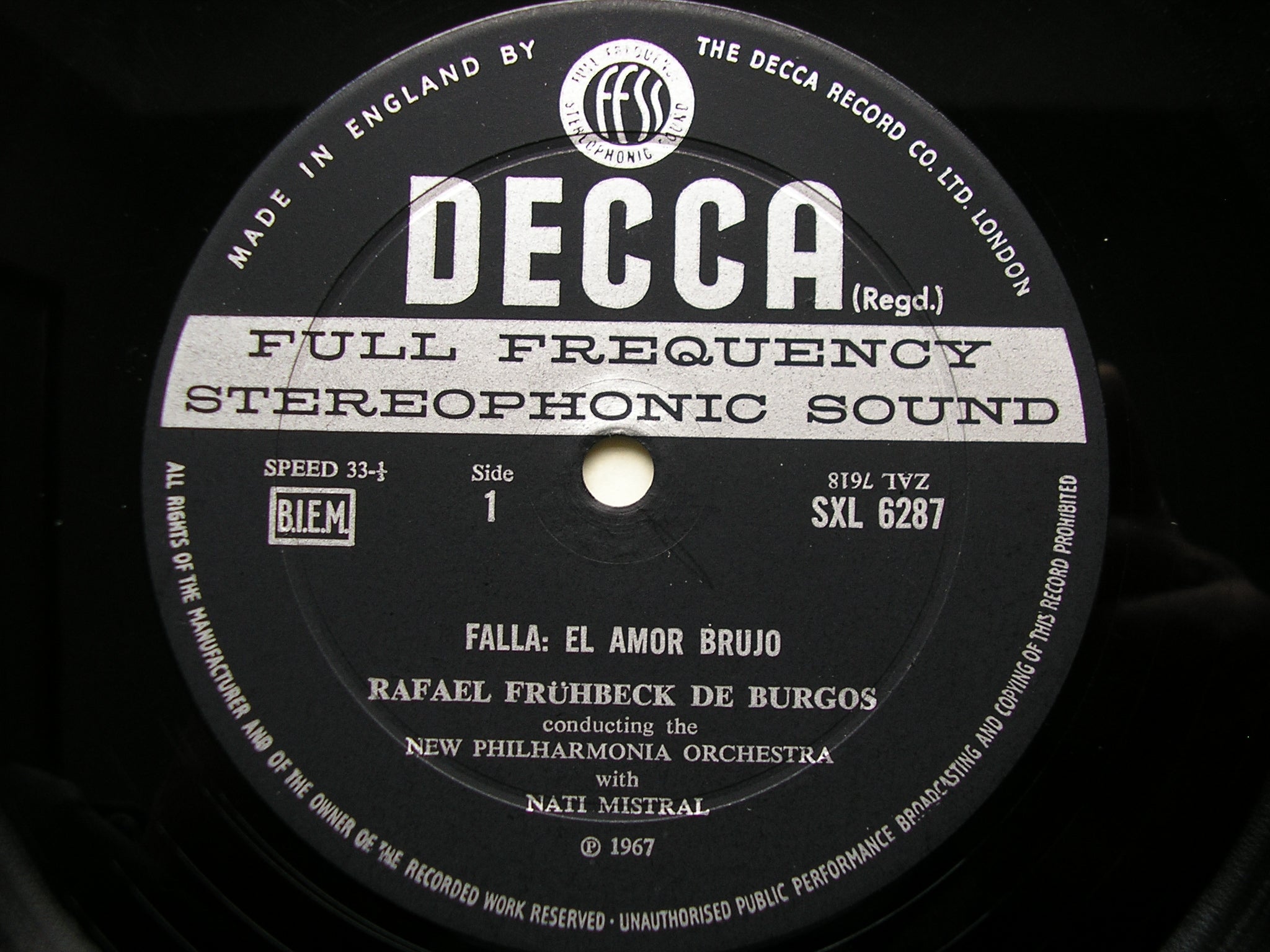 SXL 6287  FALLA / GRANADOS / RAVEL: ORCHESTRAL WORKS      DE BURGOS / NEW PHILHARMONIA    ED2