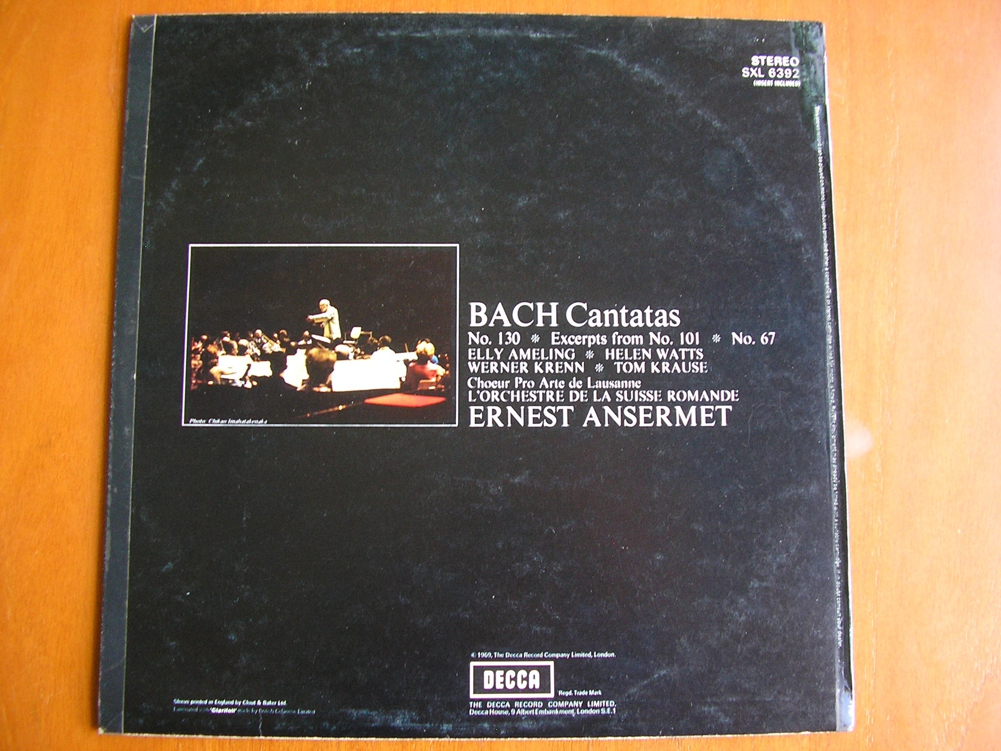 SXL 6392 BACH: CANTATAS Nos. 67 / 130 / 101 excerpts      SOLOISTS / SUISSE ROMANDE / ANSERMET     ED3