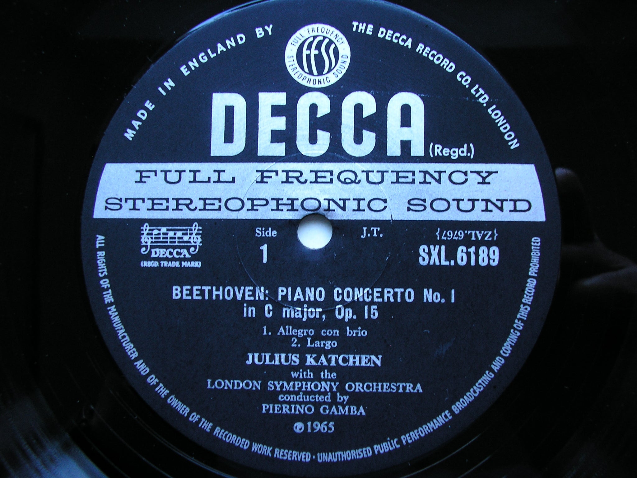 BEETHOVEN: PIANO CONCERTO No. 1 / CHORAL FANTASIA      KATCHEN / LONDON SYMPHONY / GAMBA     SXL 6189