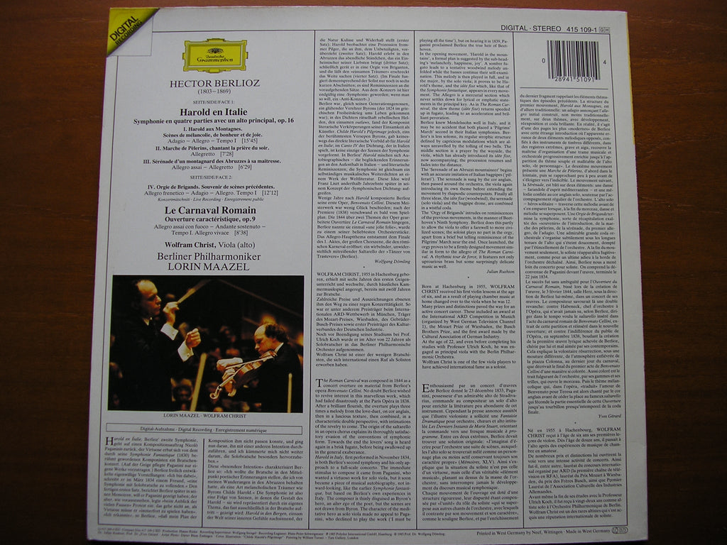BERLIOZ: HAROLD IN ITALY / LE CARNIVAL ROMAIN   MAAZEL / BERLIN PHILHARMONIC   415 109