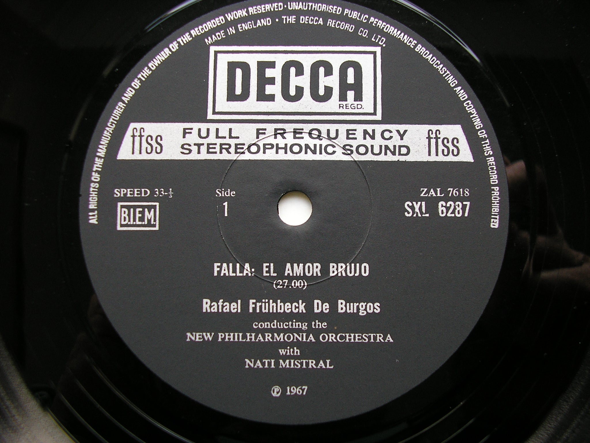 SXL 6287  FALLA / GRANADOS / RAVEL: ORCHESTRAL WORKS      DE BURGOS / NEW PHILHARMONIA      ED4