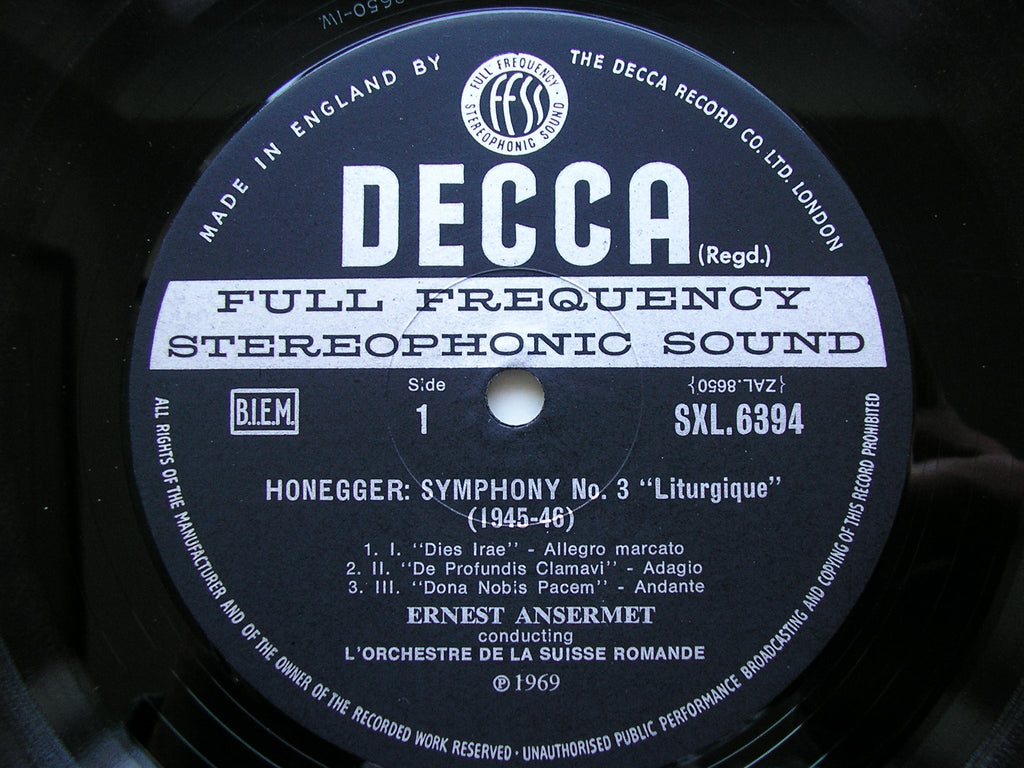 SXL 6394: HONEGGER: SYMPHONIES Nos. 3 & 4      ANSERMET / SUISSE ROMANDE      ED3