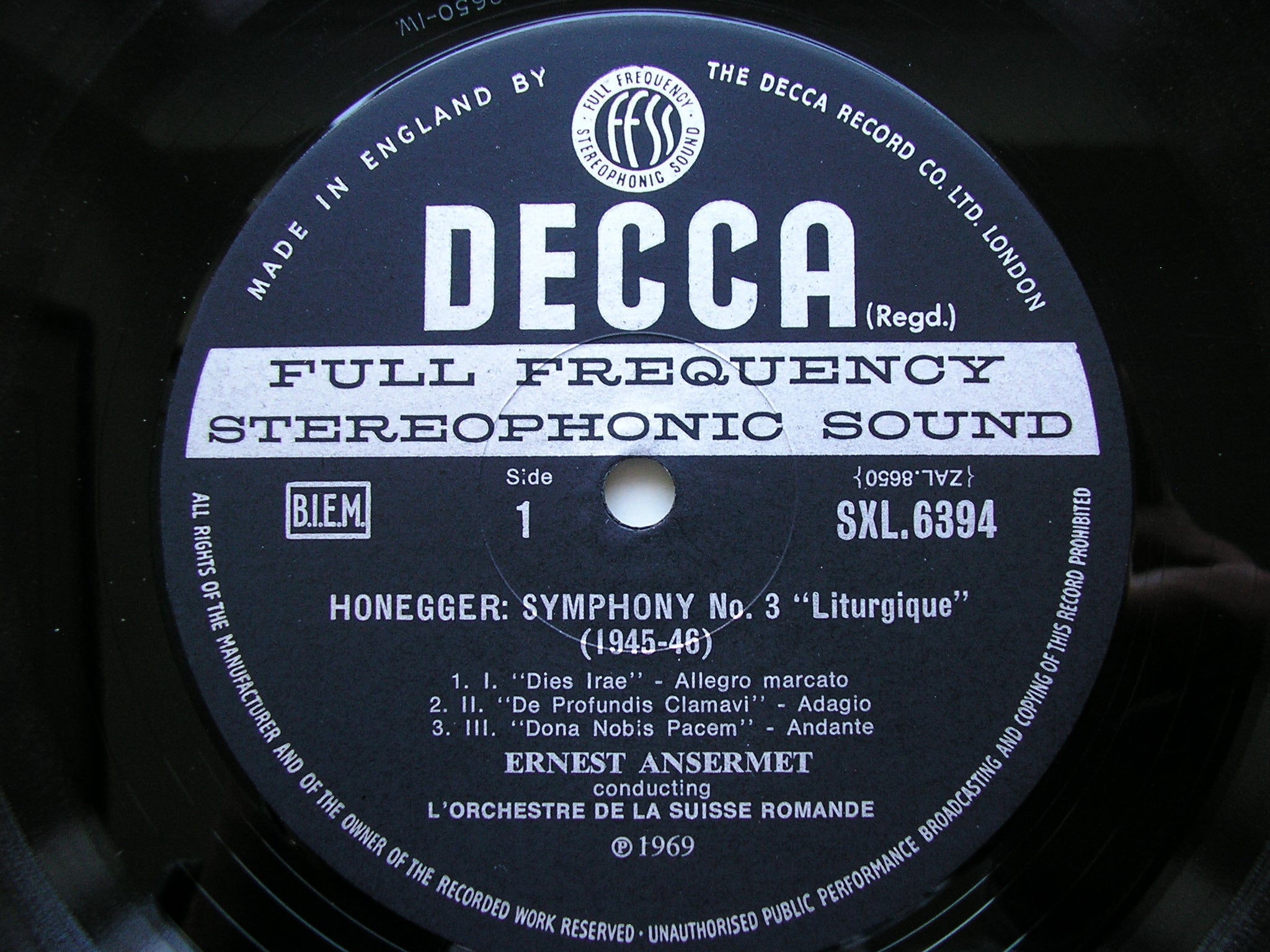 SXL 6394: HONEGGER: SYMPHONIES Nos. 3 & 4      ANSERMET / SUISSE ROMANDE      ED3