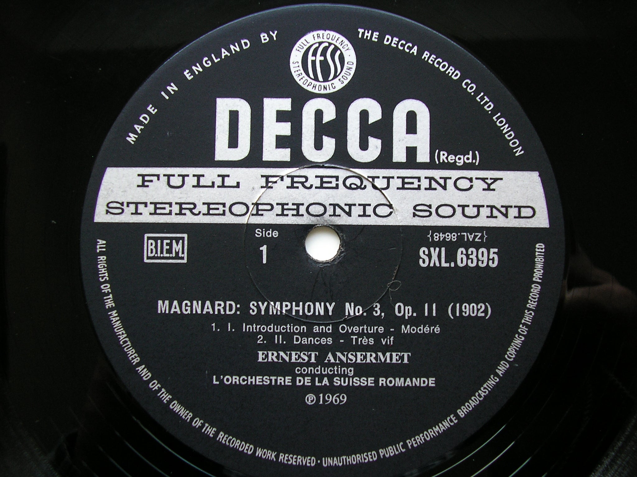 SXL 6395 MAGNARD: SYMPHONY No. 3 / LALO: SCHERZO     ANSERMET / SUISSE ROMANDE      ED3