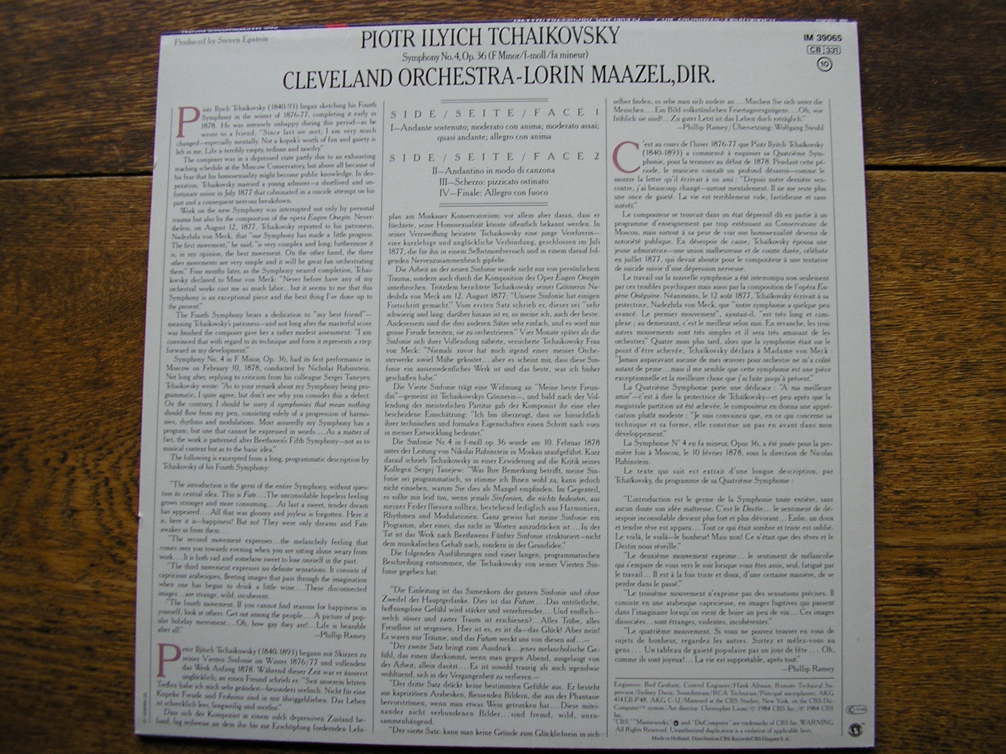 TCHAIKOVSKY: SYMPHONY No. 4  MAAZEL / CLEVELAND ORCHESTRA  IM 39065