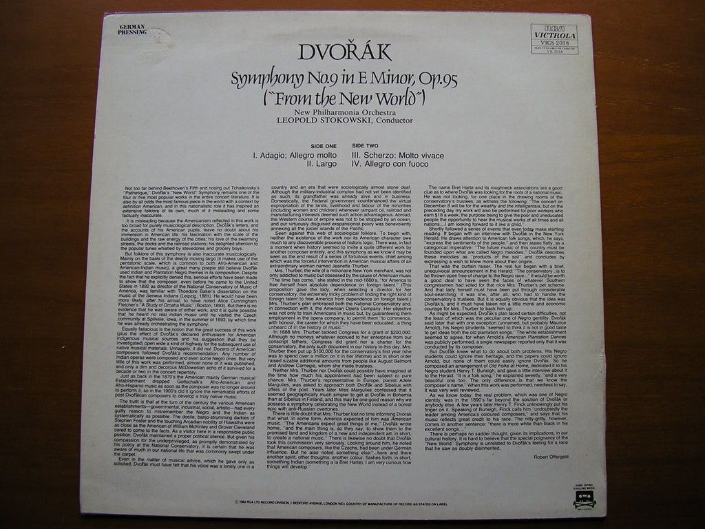DVORAK: SYMPHONY No. 9      STOKOWSKI / NEW PHILHARMONIA      VICS 2038