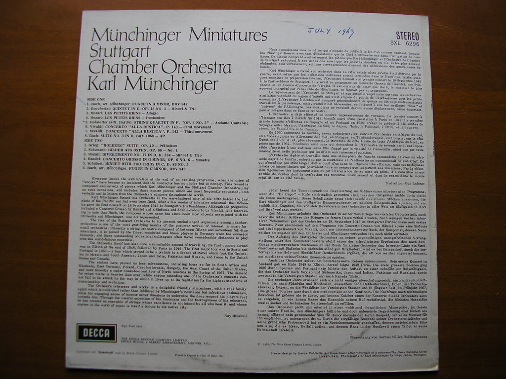 SXL 6296  MUNCHINGER MINIATURES: ENCORE PIECES     MUNCHINGER / STUTTGART CHAMBER ORCHESTRA    ED2