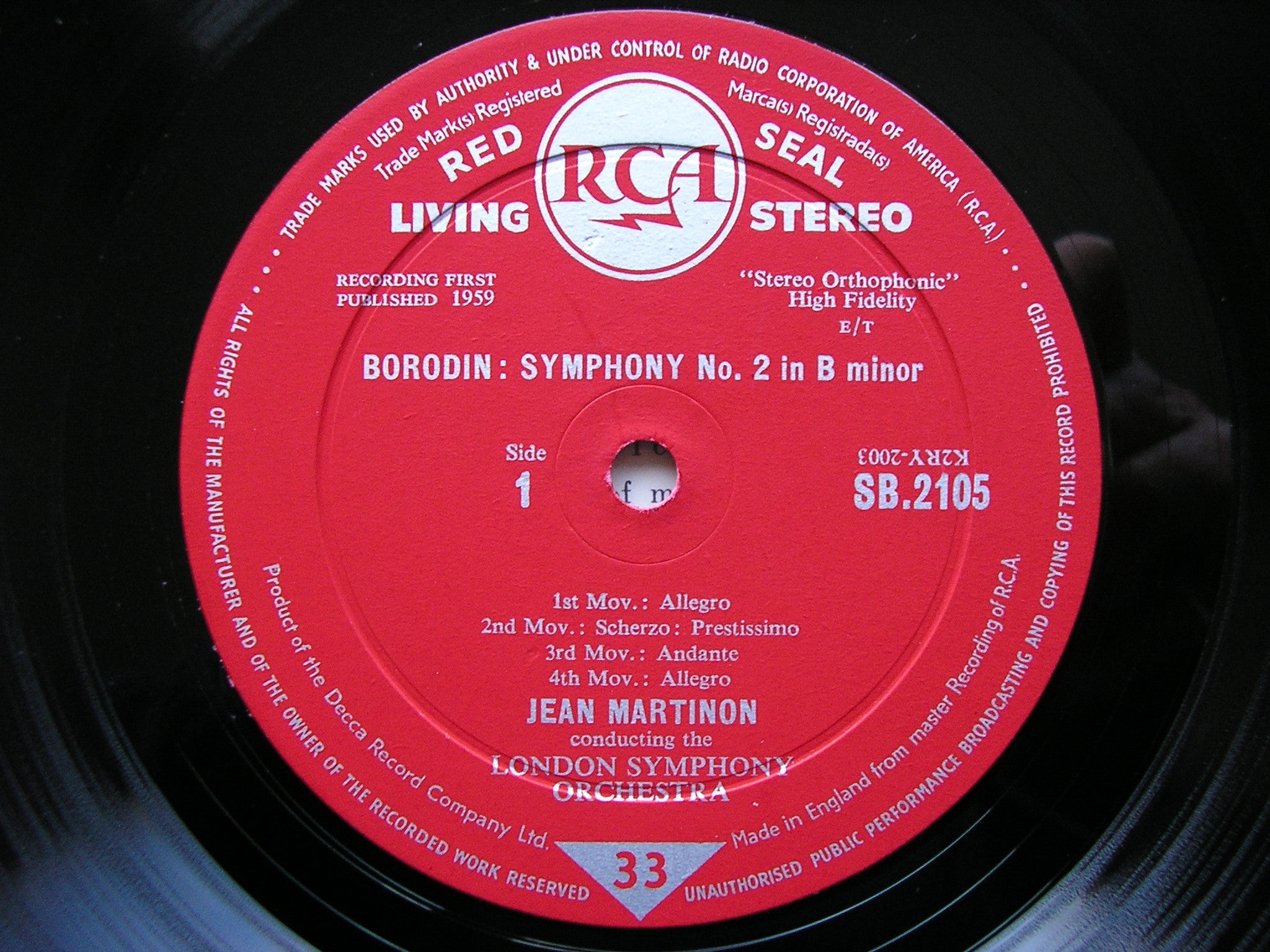 BORODIN: SYMPHONY No. 2 / RIMSKY-KORSAKOV: CAPRICCIO ESPAGNOLE   MARTINON / LONDON SYMPHONY   SB 2105