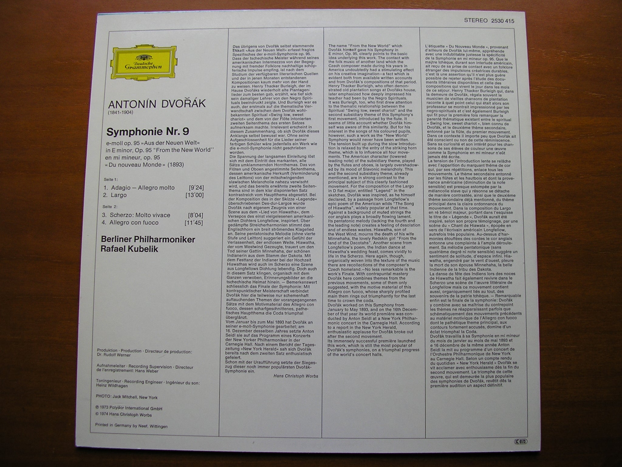 DVORAK: SYMPHONY No. 9      KUBELIK / BERLIN PHILHARMONIC      2530 415