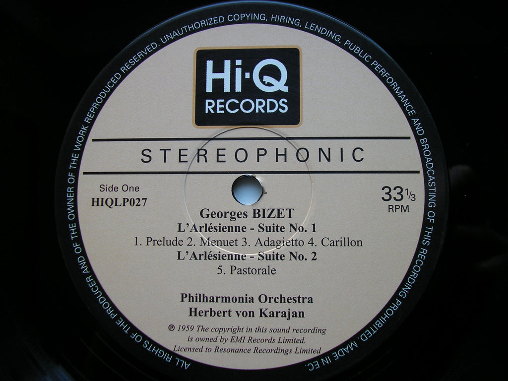 BIZET: L'ARLESIENNE Suites Nos. 1 & 2 / CARMEN Suite No. 1    KARAJAN / PHILHARMONIA   HIQLP027