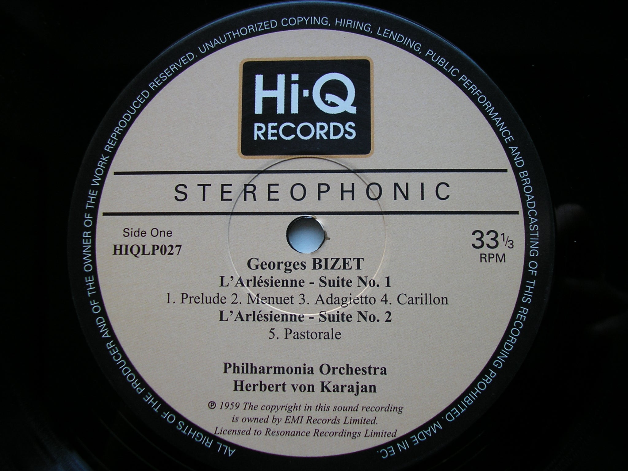 BIZET: L'ARLESIENNE Suites Nos. 1 & 2 / CARMEN Suite No. 1    KARAJAN / PHILHARMONIA   HIQLP027