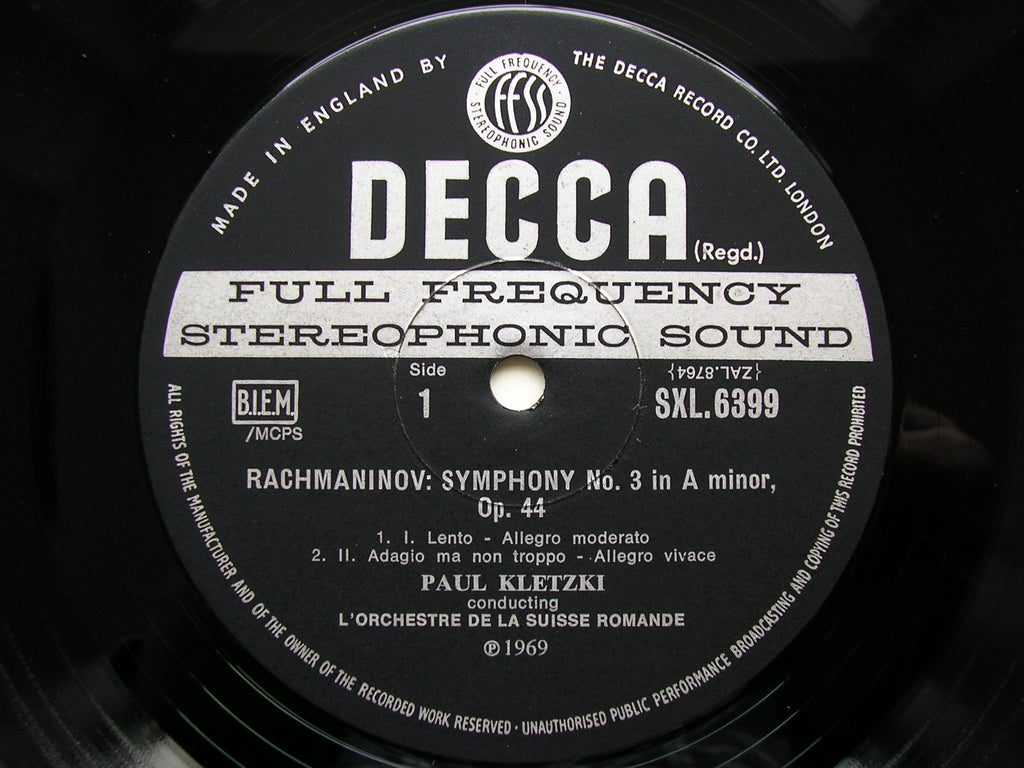 SXL 6399 RACHMANINOV: SYMPHONY No. 3 / MUSSORGSKY: NIGHT ON BARE MOUNTAIN      KLETZKI / SUISSE ROMANDE      ED3