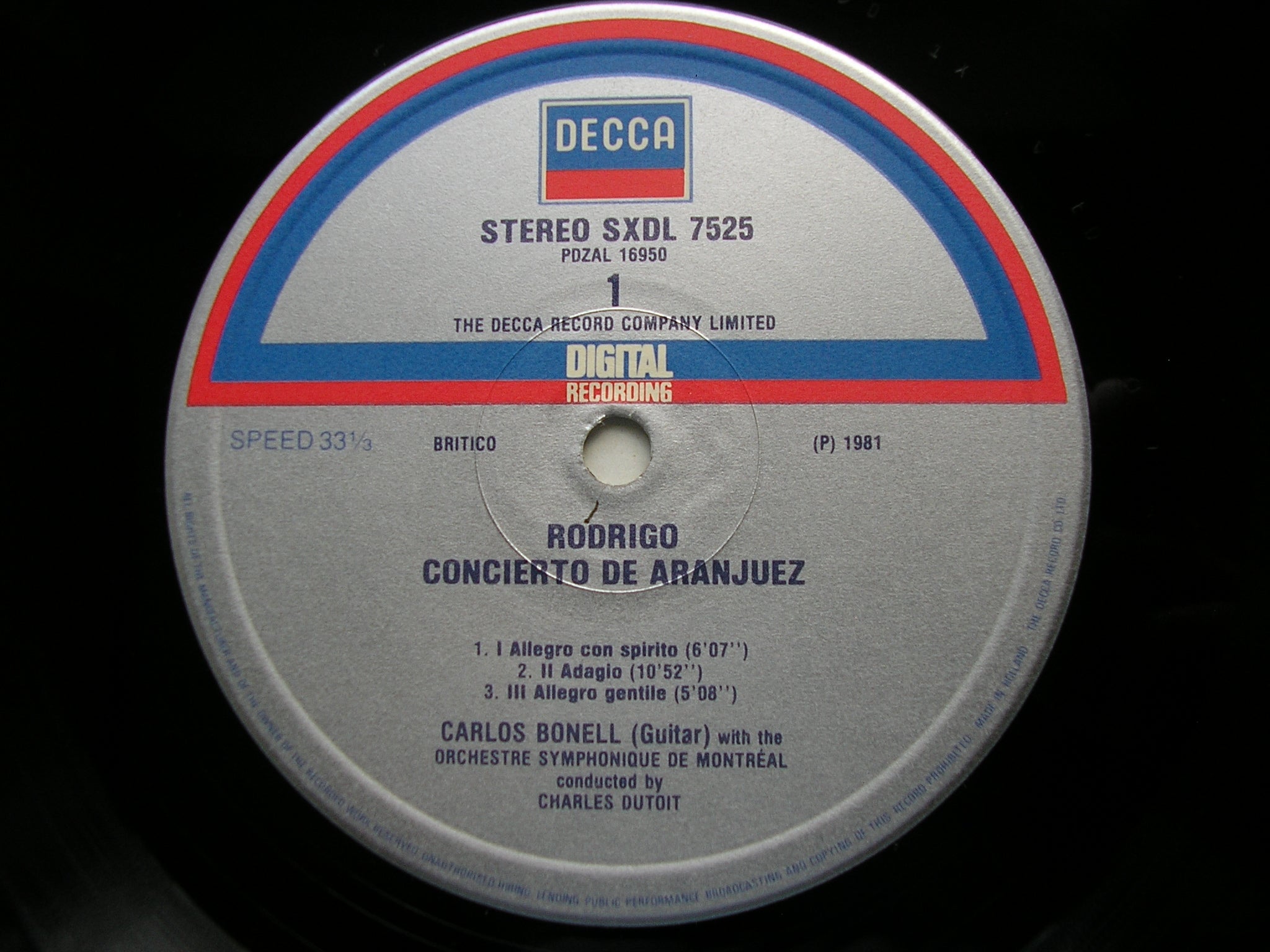 SXDL 7525 RODRIGO: CONCIERTO DE ARANJUEZ / FANTASIA PARA UN GENTILHOMBRE    BONELL / MONTREAL SYMPHONY / DUTOIT