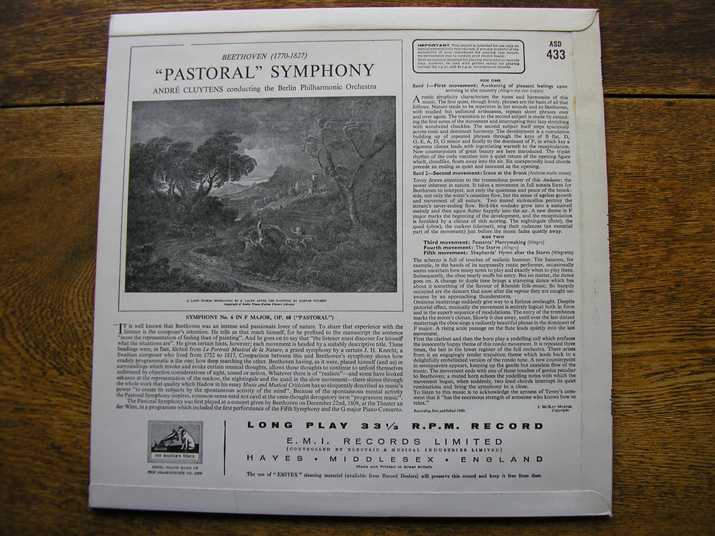 BEETHOVEN: SYMPHONY No. 6 'Pastoral'   CLUYTENS / BERLIN PHILHARMONIC   ASD 433