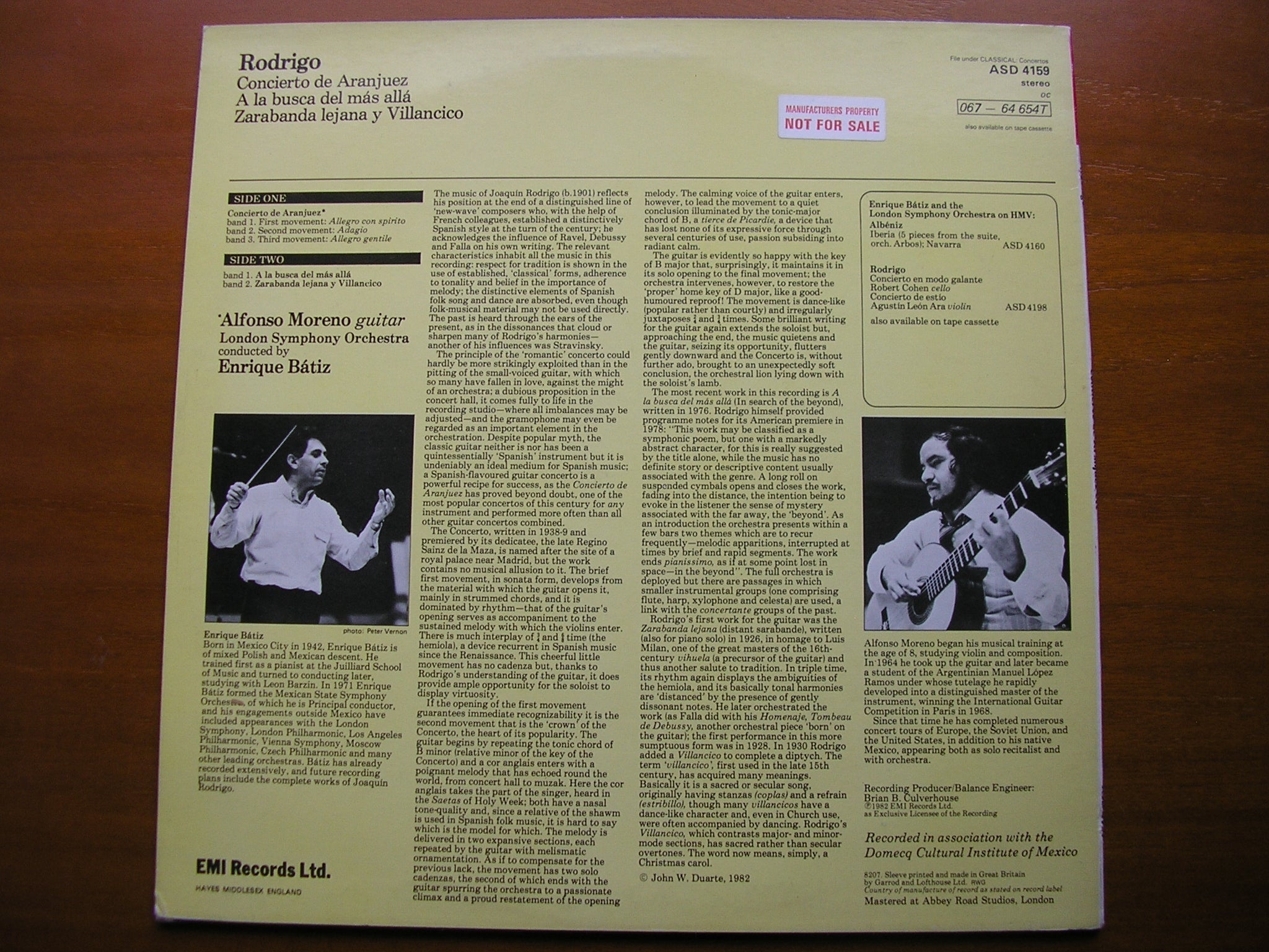 RODRIGO: CONCIERTO DE ARANJUEZ / IN SEARCH OF THE BEYOND / ZARABANDA      MORENO / LONDON SYMPHONY / BATIZ     ASD 4159