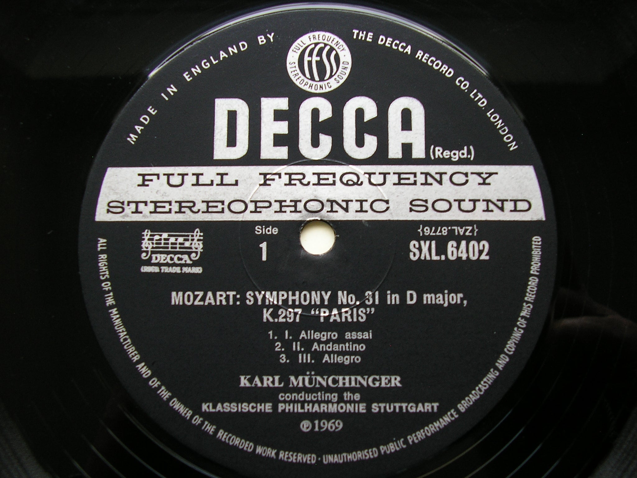 SXL 6402 MOZART: SYMPHONIES Nos. 31 'Paris' / 32 / 35 'Haffner'     MUNCHINGER / STUTTGART CHAMBER ORCHESTRA      ED3