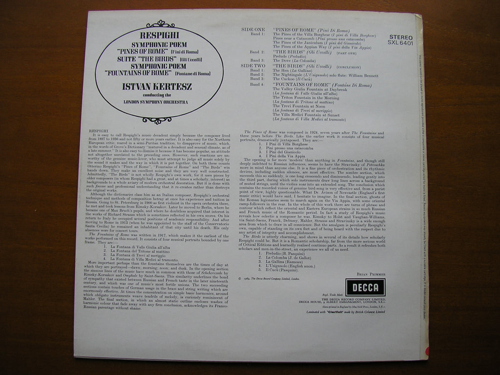 SXL 6401 RESPIGHI: PINES OF ROME / FOUNTAINS OF ROME / THE BIRDS      KERTESZ / LONDON SYMPHONY     ED3