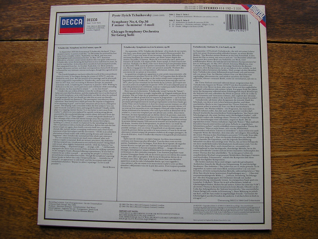TCHAIKOVSKY: SYMPHONY No. 4   SOLTI / CHICAGO SYMPHONY  414 192