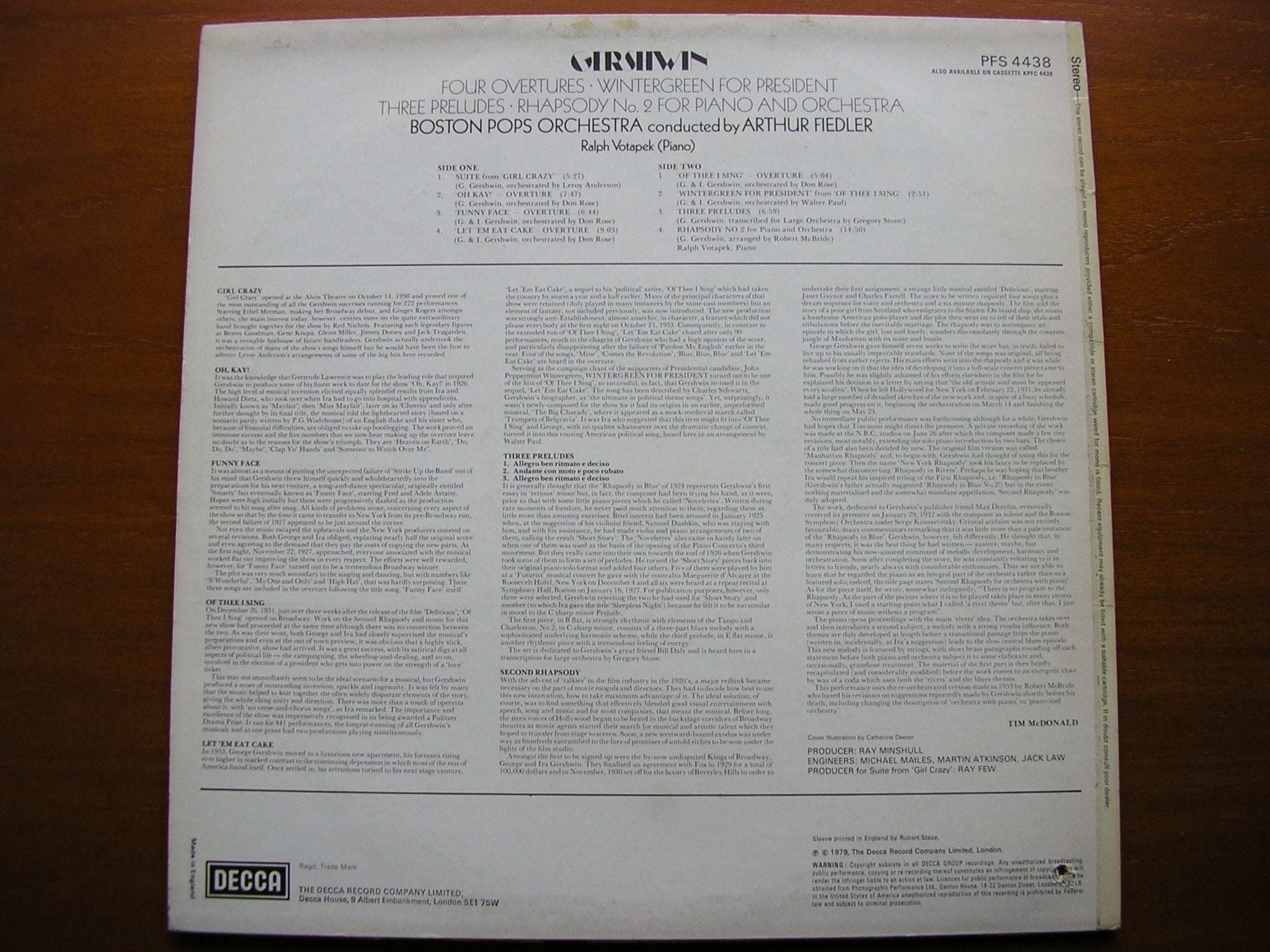 GERSHWIN: RHAPSODY No. 2 / THREE PRELUDES / FOUR OVERTURES / SUITE    VOTAPEK / BOSTON POPS / FIEDLER   PFS 4438