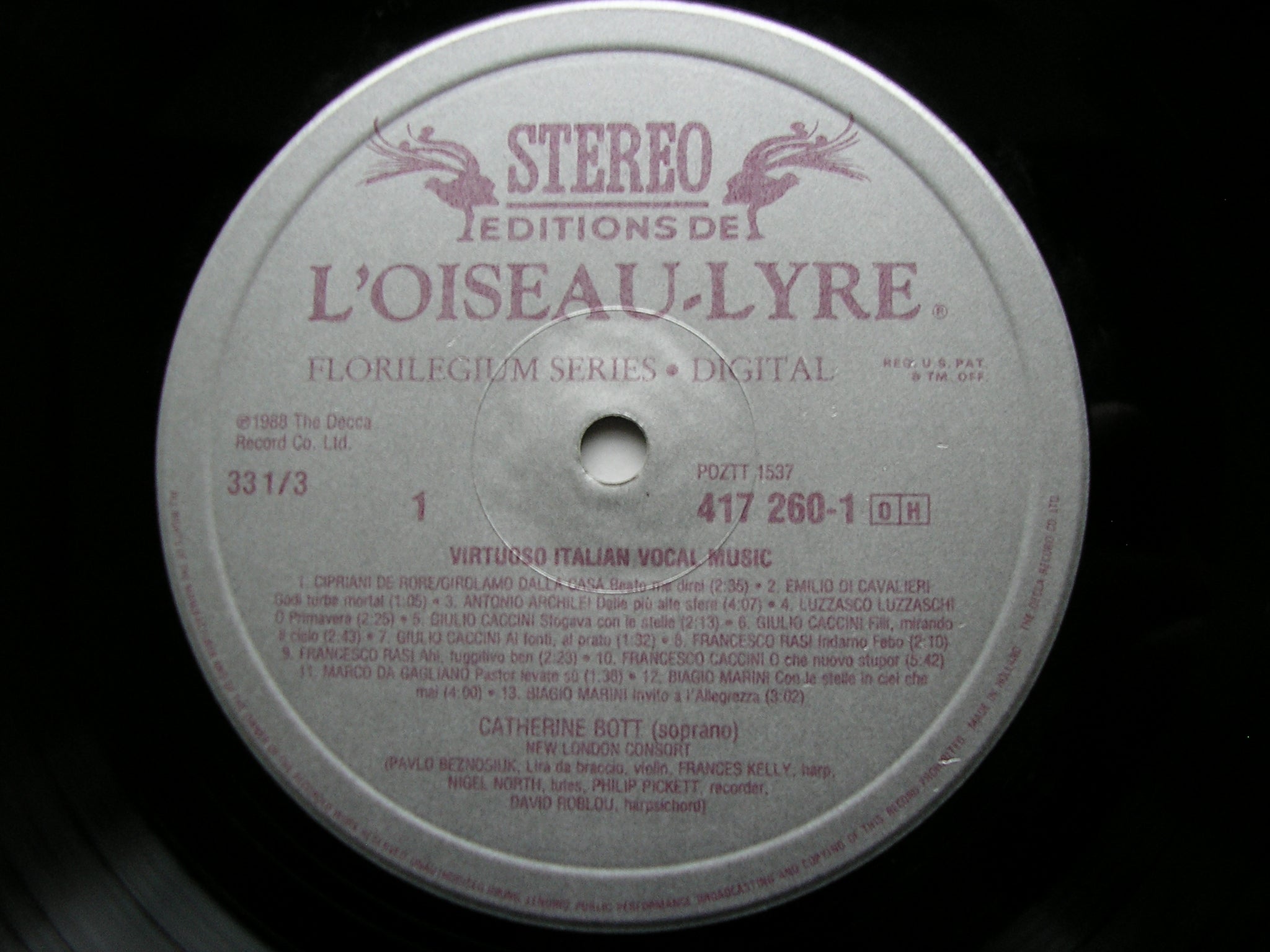 VIRTUOSO ITALIAN VOCAL MUSIC: DA CAVALIERI / FRESCOBALDI / MONTEVERDI / CACCINI / ROSSI       BOTT / NEW LONDON CONSORT / PICKETT   417 260