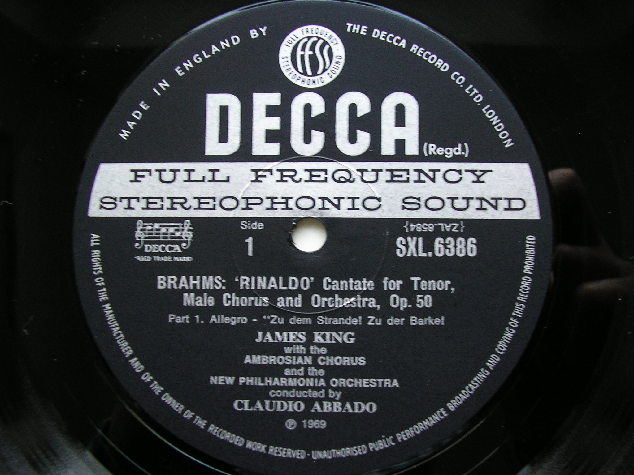 SXL 6386 BRAHMS: RINALDO / SONG OF DESTINY     KING / NEW PHILHARMONIA / ABBADO       ED3