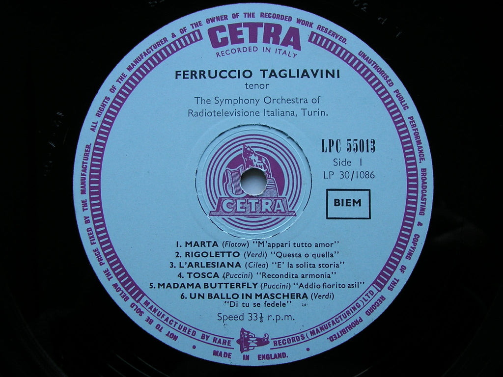 FERRUCCIO TAGLIAVINI SINGS OPERA ARIAS BY VERDI/CILEA/PUCCINI/FLOTOW    LPC 55013