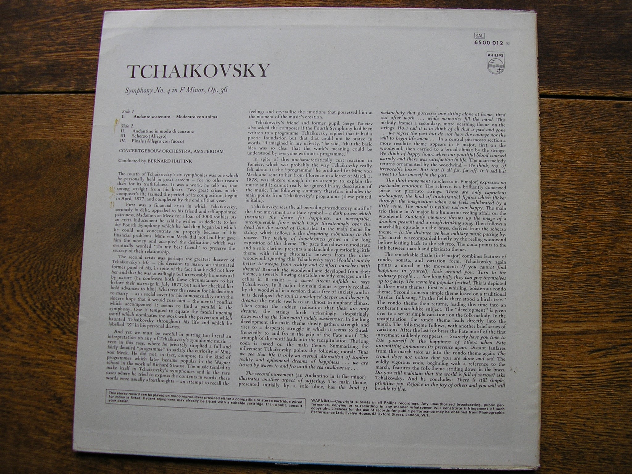 TCHAIKOVSKY: SYMPHONY No. 4   HAITINK / CONCERTGEBOUW ORCHESTRA   6500 012