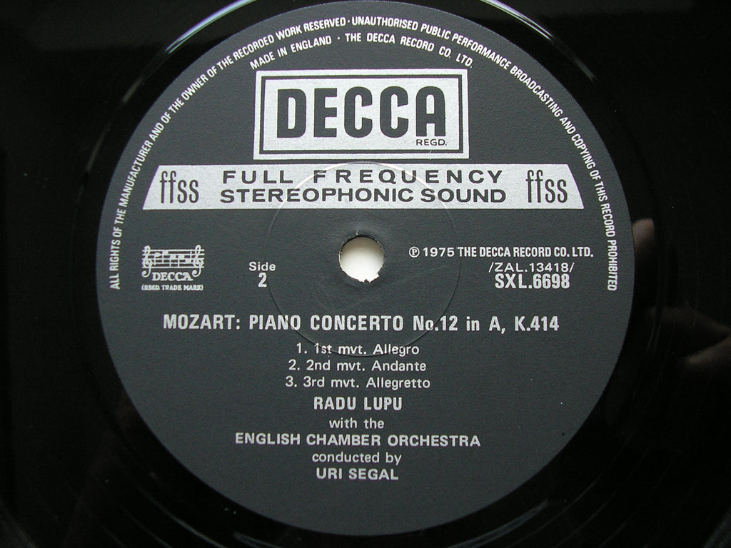 SXL 6698 MOZART: PIANO CONCERTOS Nos. 12 K414 & 21 K467 RADU LUPU / ENGLISH CHAMBER ORCHESTRA / URI SEGAL