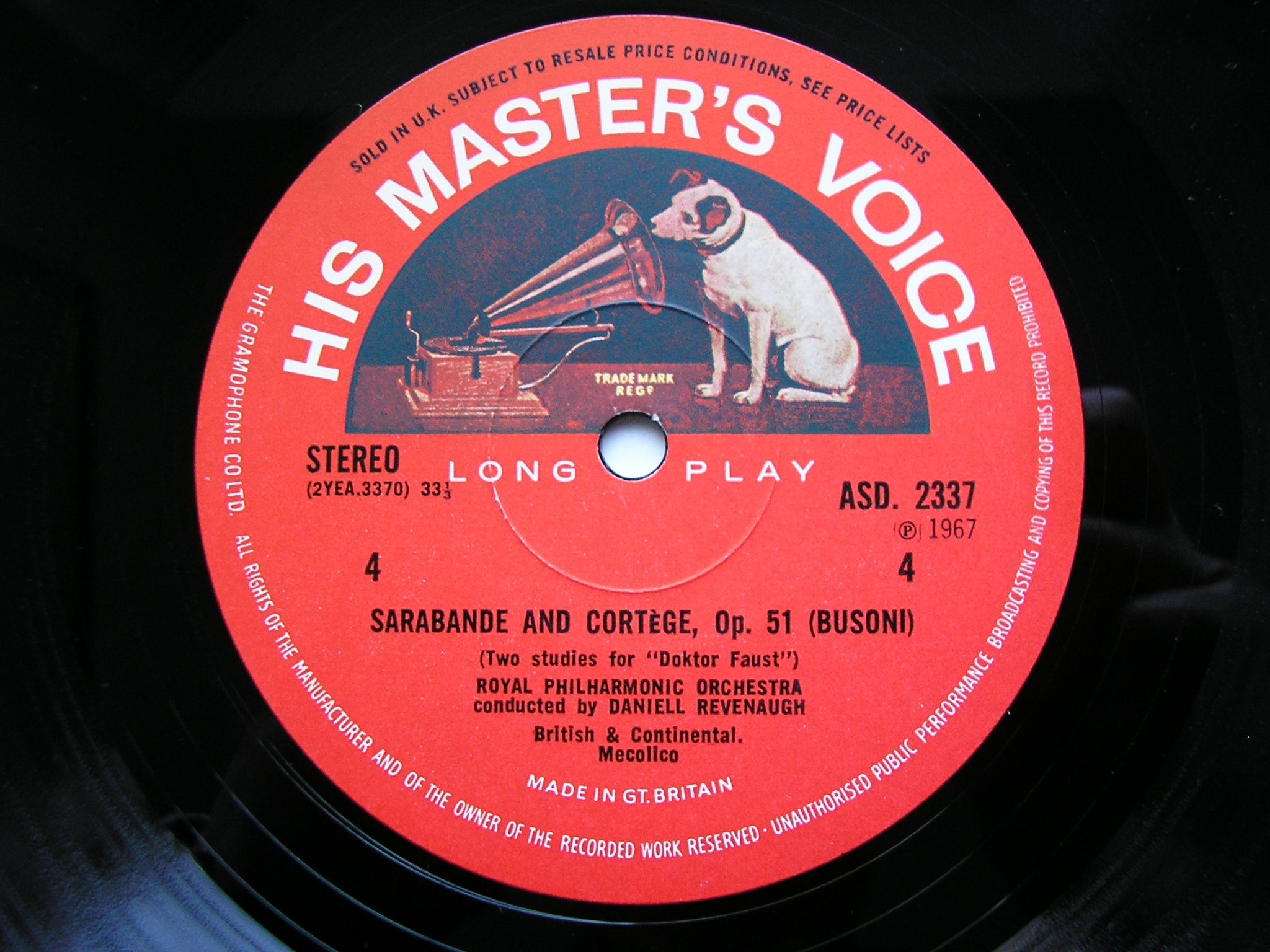 BUSONI: PIANO CONCERTO / SARABANDE & CORTEGE from 'DOKTOR FAUST'     OGDON / ROYAL PHILHARMONIC / REVENAUGH   2LP